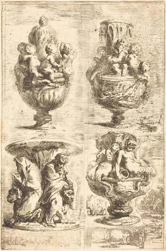 Four Vases (Les quatres vases) by Gabriel de Saint-Aubin, print, 1754