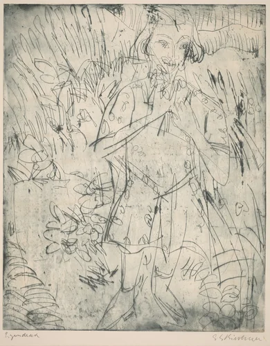 Girl with Flowers by Ernst Ludwig Kirchner, print, 1923