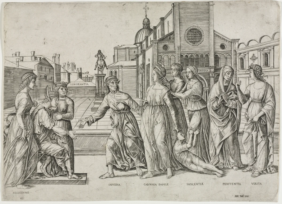 The Calumny of Apelles by Girolamo Mocetto, print, 1500-1506