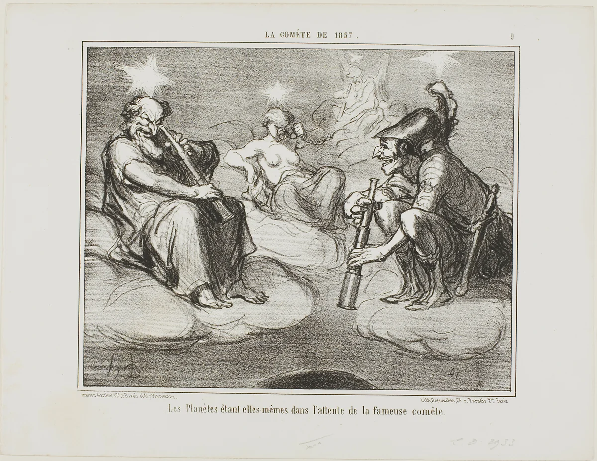 Even the Planets are Watching with Interest the Arrival of the Famous Comet, plate 9 from La Cométe De 1857 by Honoré-Victorin Daumier, print, 1857