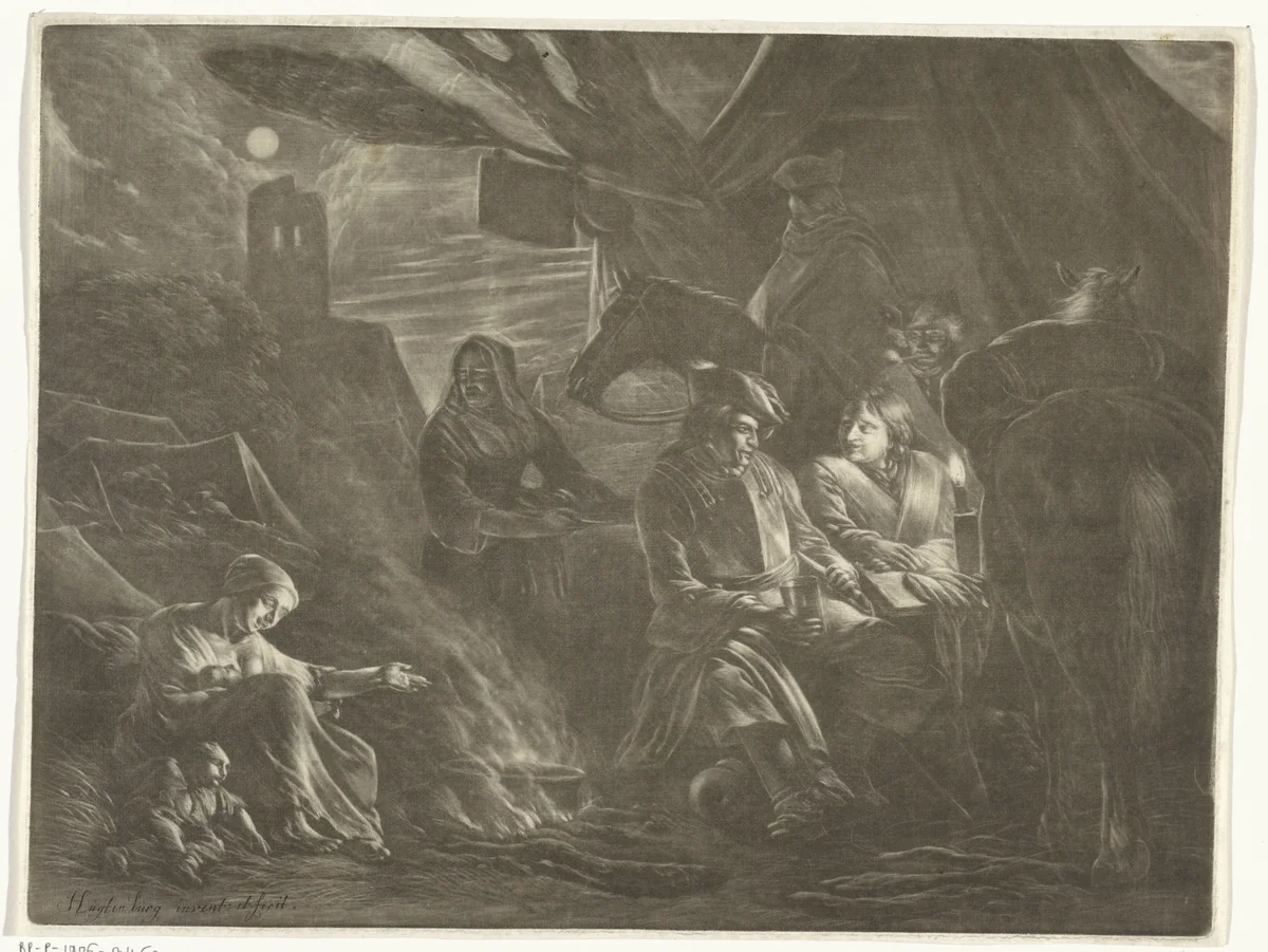 Soldaten aan de maaltijd by anonymous, print, 1657-1733