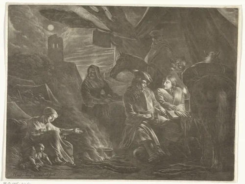 Soldaten aan de maaltijd by anonymous, print, 1657-1733