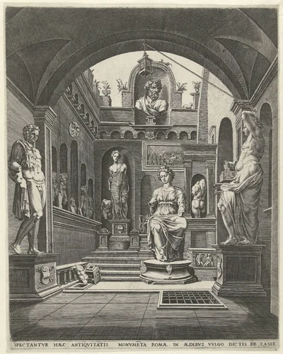 Beeldenbinnenplaats in de Casa Sassi te Rome by Unknown, print, 1553