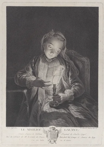 The neglected lover (Le negligé galant) by Manuel Salvador Carmona, print, 1760