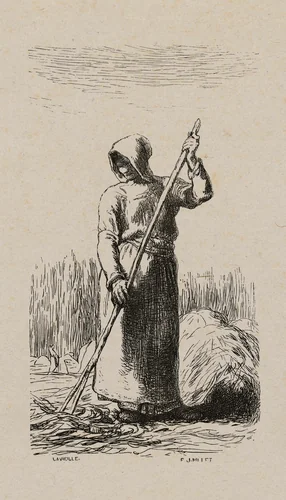 Woman Raking Hay by Jacques Adrien Lavieille
Jean François Millet, print, 1853