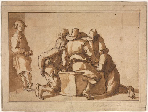 Genre Scene of Young Men Playing a Game by Frederico Zuccaro, drawing, 1550-1609