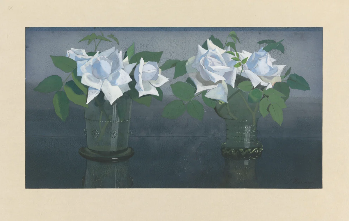 La France-rozen in twee glazen by Jan Voerman, drawing, 1867-1919
