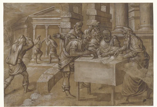 Salomon doet het bevel uitgaan om de tempel te bouwen by anonymous, drawing, 1552
