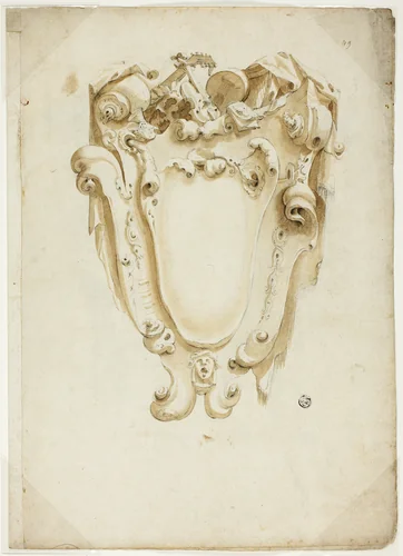 Design for Escutcheon, with Musical Instruments by Unknown Artist, drawing, 1600-1699