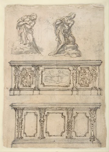 Studies for a Kneeling Figure of Christ and Altar Fronts by Giovanni Battista Foggini, drawing, 1652-1725