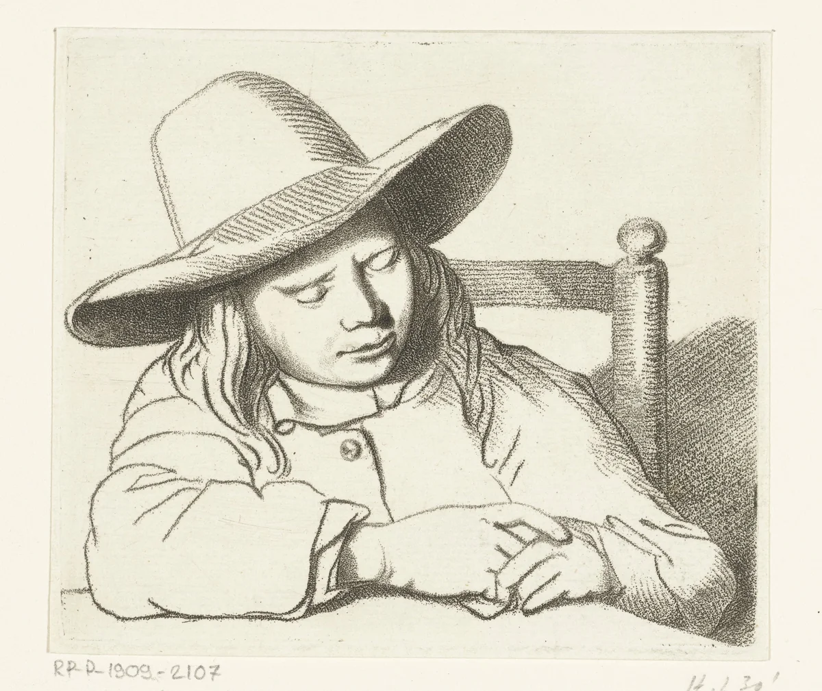 Slapende jongen met hoed by Ernst Willem Jan Bagelaar, print, 1798-1837