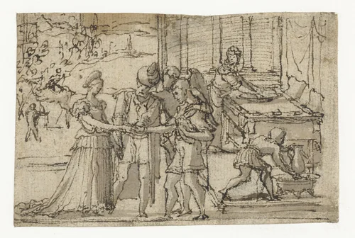 The Marriage of Tobias and Sara by Pieter Coecke van Aelst, drawing, 1540-1545