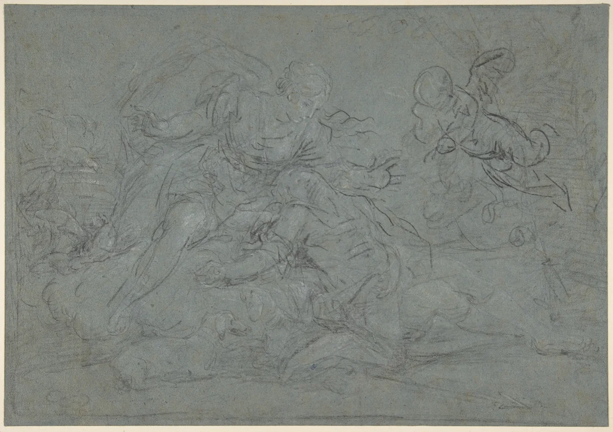 Venus Lamenting the Dead Adonis (or Diana and Endymion) by Januarius Zick, drawing, 1740-1797