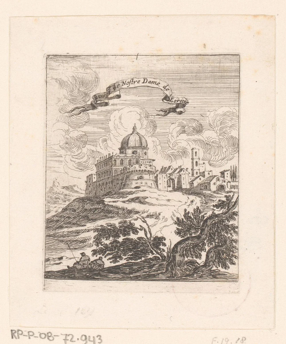 Gezicht op de Notre-Dame in Lorette by Israël Silvestre, print, 1631-1661