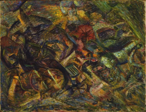 Jolts of a Cab by Carlo Carrà, painting, 1911