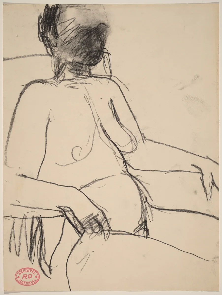 Untitled [female nude seated in armchair and facing right] by Richard Diebenkorn, drawing, 1955-1967
