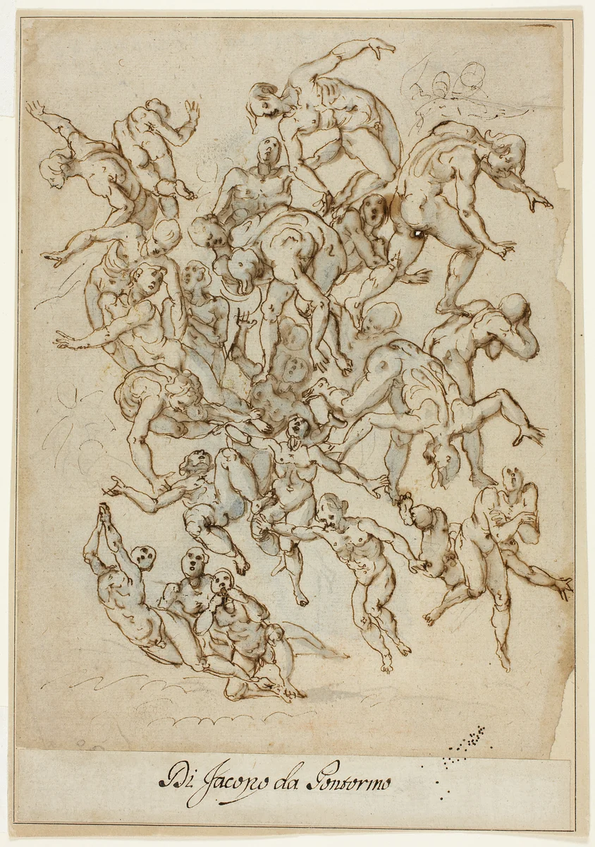 Fall of the Damned (recto) Male Torso (verso) by Ludovico Cardi, drawing, 1500-1599