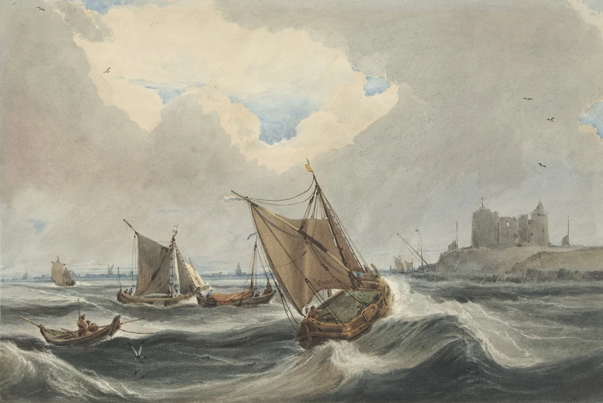 Schepen voor de haven van Vlissingen by François Louis Thomas Francia, drawing, 1814