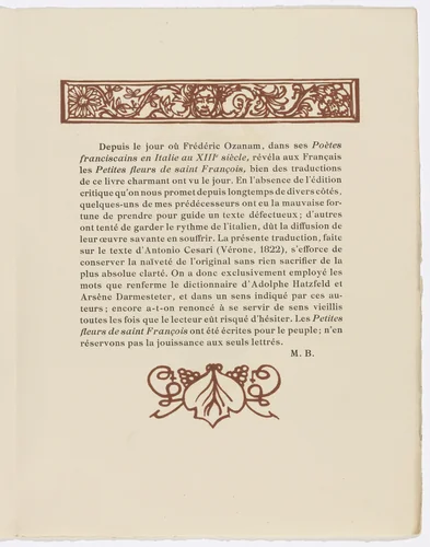 Headpiece and tailpiece (page 3) from Les Petites Fleurs de St. François (The Little Flowers of St. Francis) by Émile Bernard, illustrated book, 1928