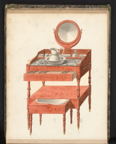 Ontwerp voor een toilettafel met ingebouwde bidet by anonymous, drawing, 1825-1839