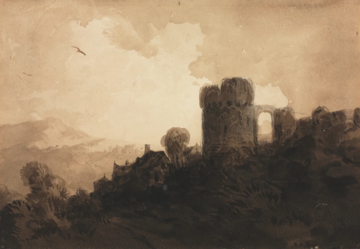 Landscape with Castle Ruin by Richard Parkes Bonington, drawing, 1812-1828