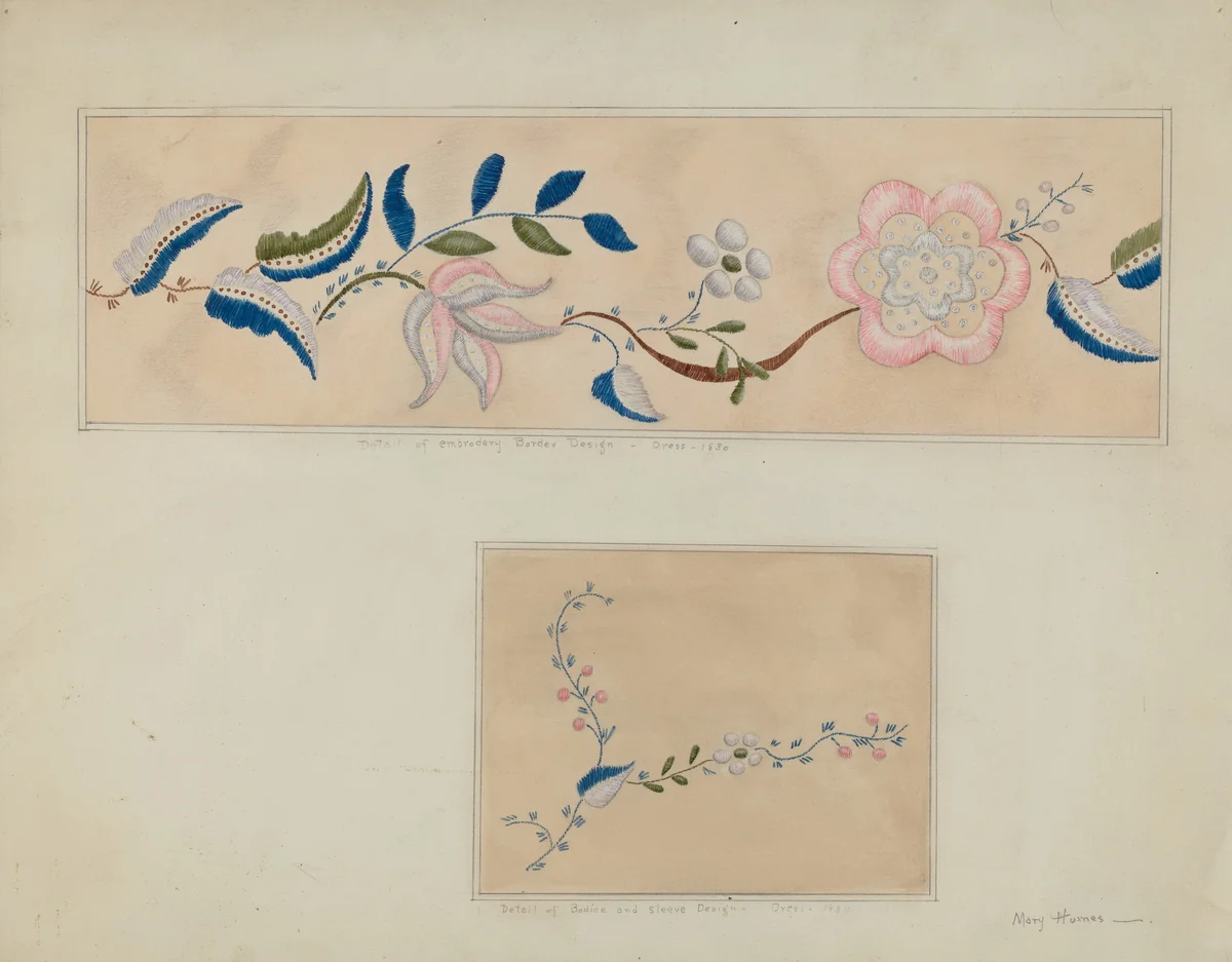 Embroidery - Detail of Child's Dress by Mary E. Humes, index of american design, 1935-1942