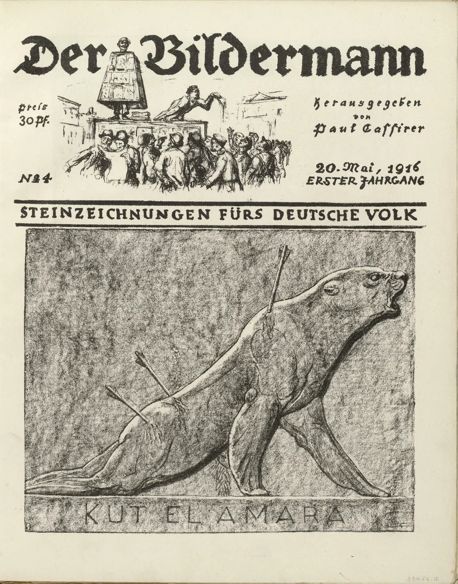 Kut el Amara (front cover, folio 8) from the periodical Der Bildermann, vol. 1, no. 4 (May 1916) by August Gaul, periodical, 1916