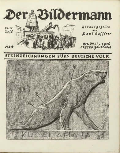 Kut el Amara (front cover, folio 8) from the periodical Der Bildermann, vol. 1, no. 4 (May 1916) by August Gaul, periodical, 1916