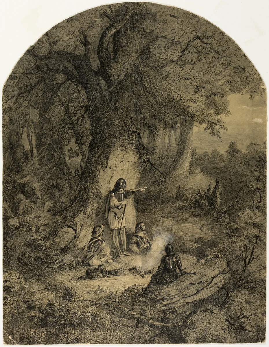 Soldiers under a Tree by Gustave Doré, drawing, 1852-1883