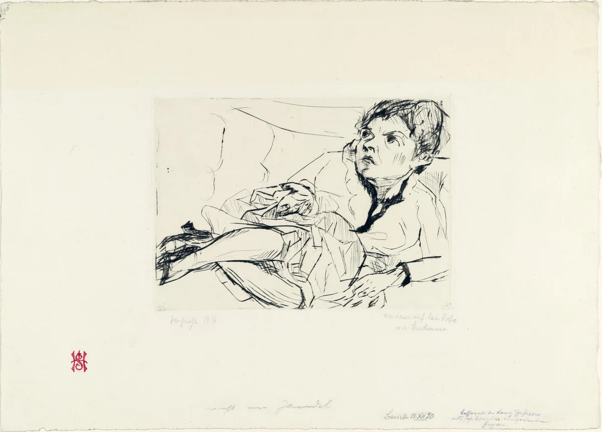 Woman on a Sofa (Fridel Battenberg) (Frau auf dem Sofa [Fridel Battenberg]) by Max Beckmann, print, 1916