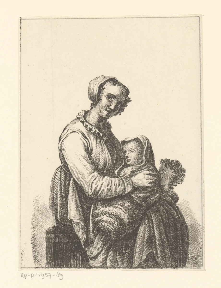 Moeder met baby en kleuter by Pieter Bartholomeusz. Barbiers, print, 1809-1837