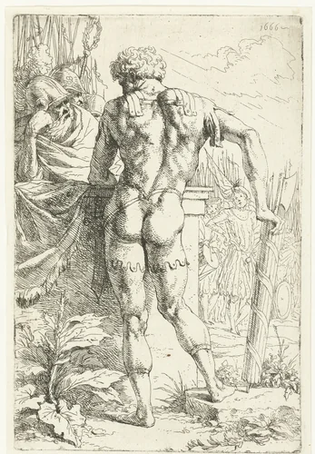 Romeinse soldaat met fasces op zijn rug gezien by Leendert van der Cooghen, print, 1666