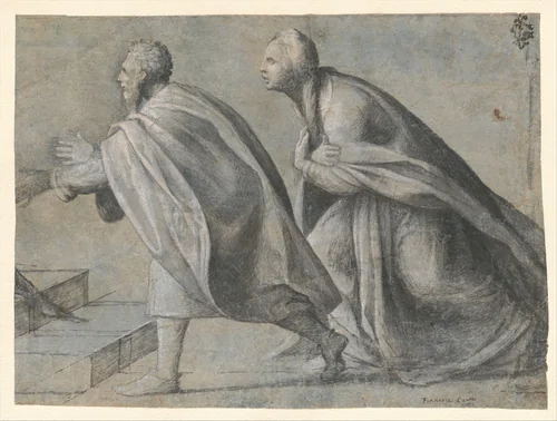 Man and Woman Striding Toward the Left by Giovanni Francesco Caroto, drawing, 1500-1535