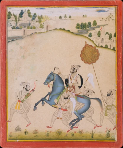 Maharana Amar Singh II Riding a Jodhpur Horse by Stipple Master, painting, 1690-1720