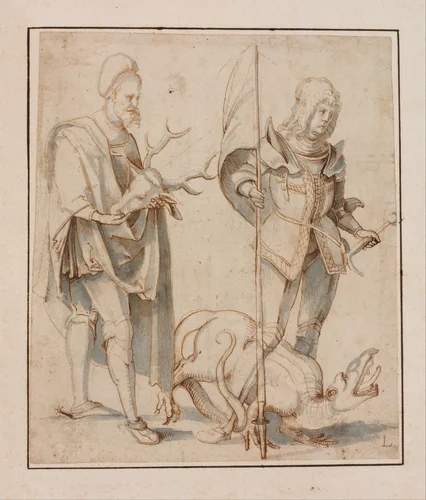 Saint Eustace and Saint George by Hans Süss von Kulmbach, drawing, 1506-1516