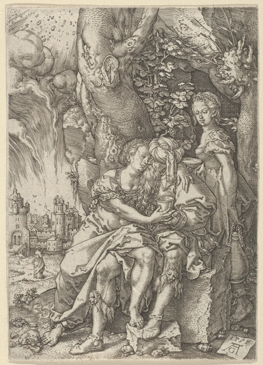Lot with His Daughters, from The Story of Lot by Heinrich Aldegrever, print, 1555