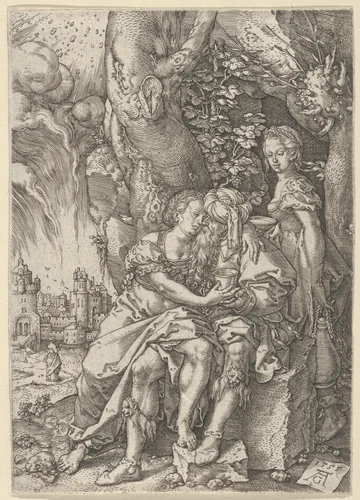 Lot with His Daughters, from The Story of Lot by Heinrich Aldegrever, print, 1555