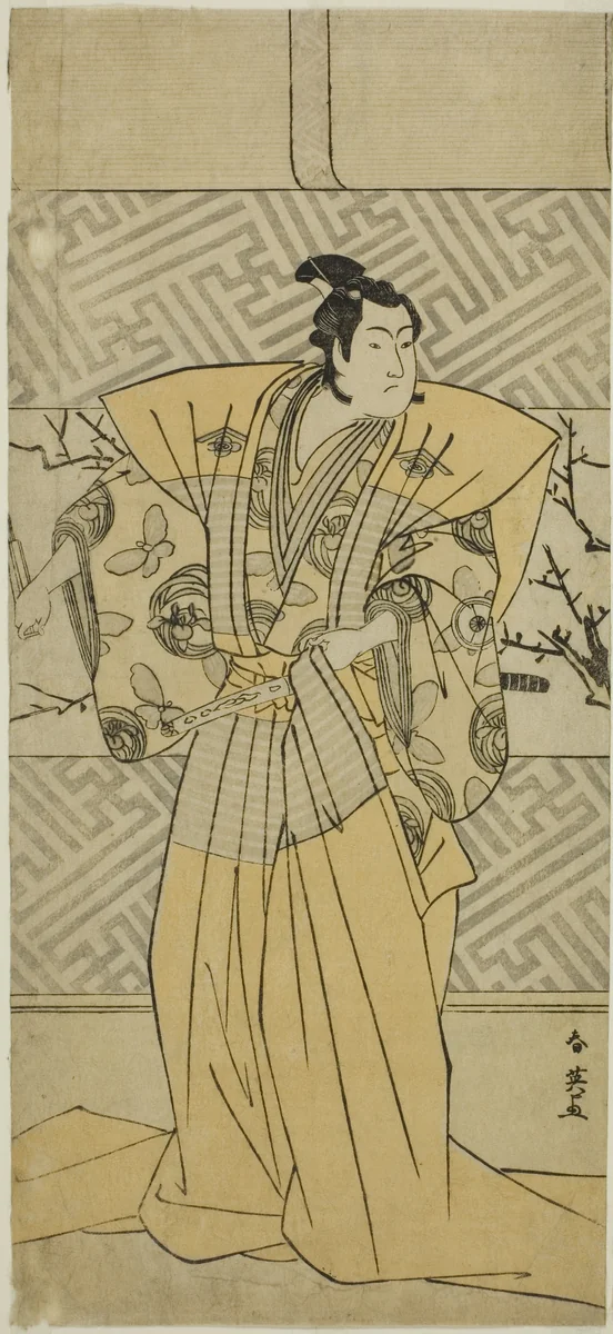 The Actor Iwai Hanshiro IV as Soga no Goro Tokimune in the Play Koi no Yosuga Kanegaki Soga, Performed at the Ichimura Theater in the First Month, 1789 by Katsukawa Shun'ei (勝川春英), print, 1784-1894