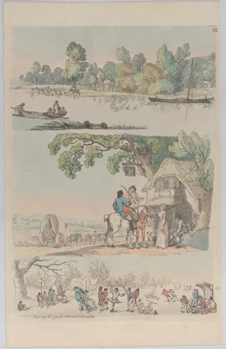 Plate 12, Outlines of Figures, Landscape and Cattle...for the use of learners by Thomas Rowlandson, print, 1790