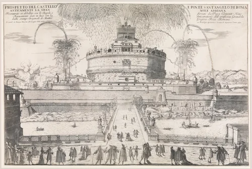 The Girandola at the Castel Sant'Angelo, Rome, 1692 by Giovanni Battista Falda, print, 1692-1702