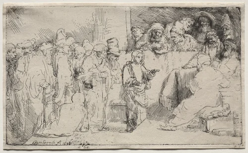 Christ Disputing with the Doctors: A Sketch by Rembrandt van Rijn, print, 1652