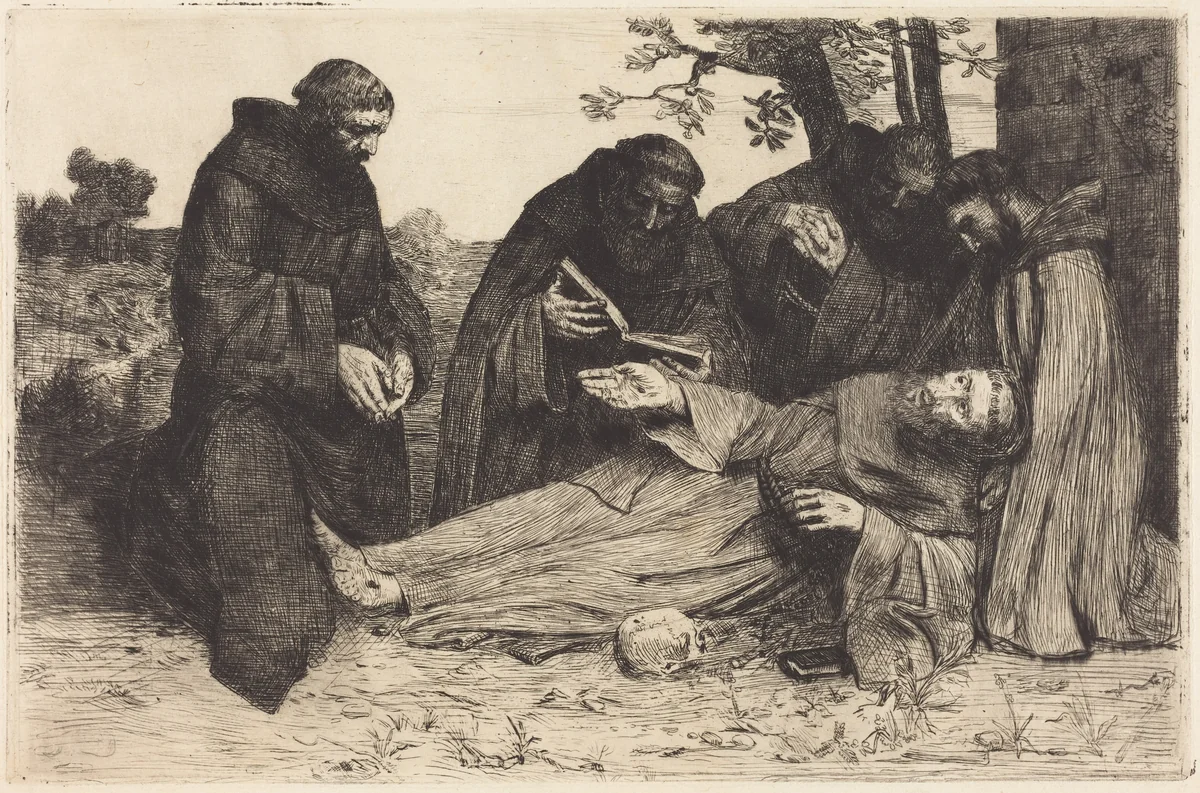 The Death of Saint Francis (La mort de St. Francois) by Alphonse Legros, print, 1837-1911