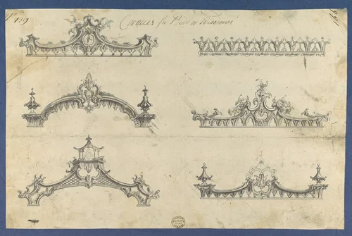 Cornices for Beds or Windows, in Chippendale Drawings, Vol. I by Thomas Chippendale, drawing, 1754