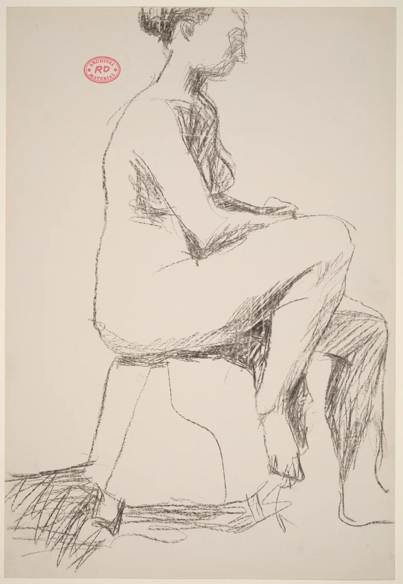 Untitled [seated female nude on a short stool] by Richard Diebenkorn, drawing, 1955-1967