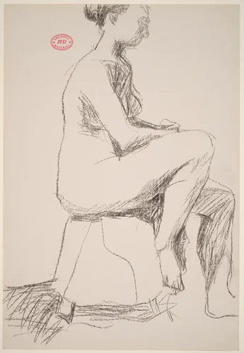 Untitled [seated female nude on a short stool] by Richard Diebenkorn, drawing, 1955-1967