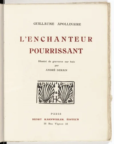Kahnweiler publisher's device (title page) from L'Enchanteur pourrissant by André Derain, illustrated book, 1909
