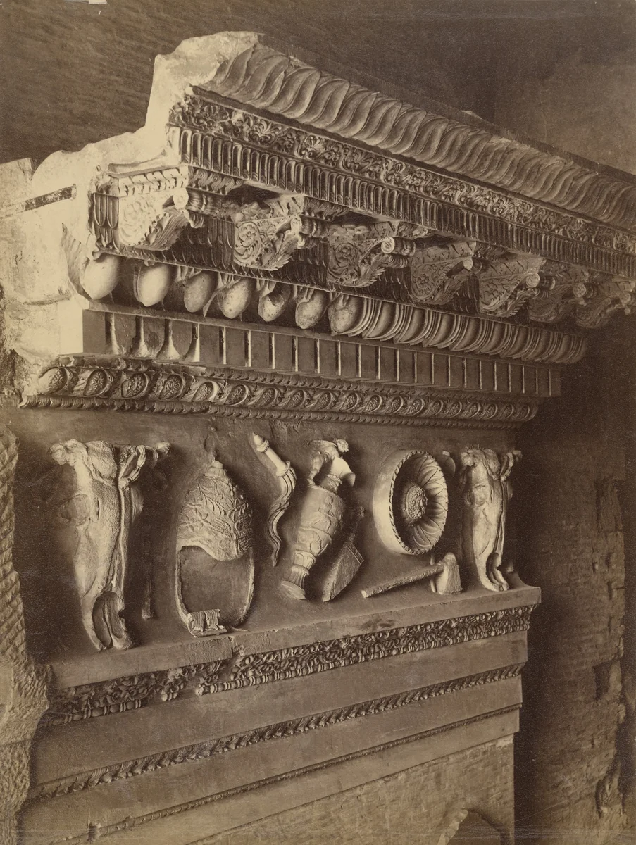 Detail of the Architrave of the Temple of Vespatian, Roman Forum, Rome by Louis-Auguste Bisson, Auguste-Rosalie Bisson, photograph