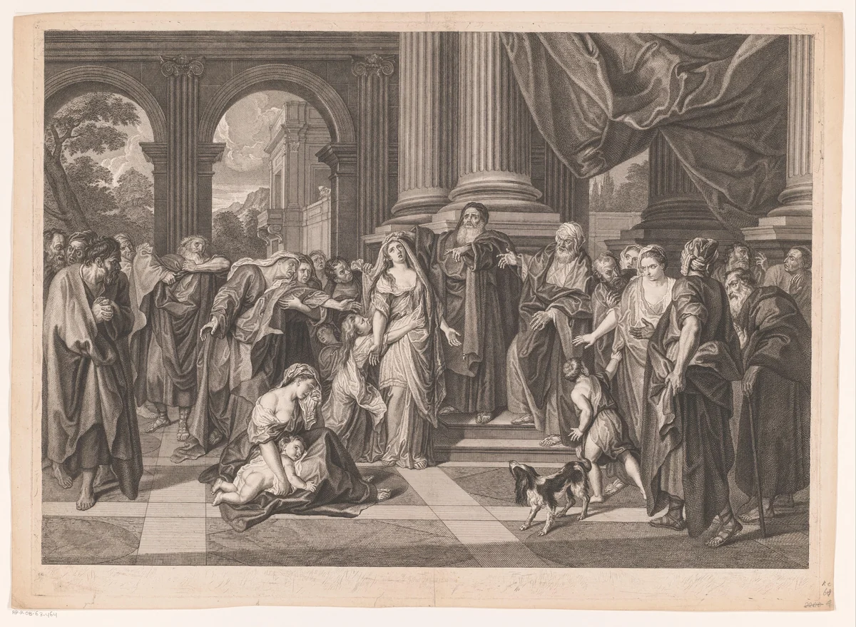 Susanna beschuldigd door de ouderlingen by Jean Baptiste de Poilly, print, 1679-1728