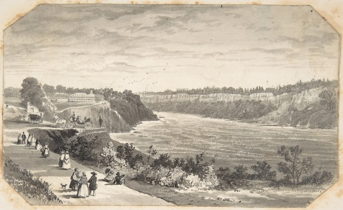 View of a river with a promenade by David Octavius Hill, drawing, 1820-1870