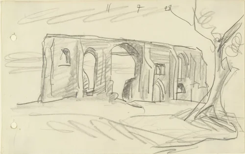 Ruin with Tree in Foreground by Lyonel Feininger, drawing, 1928